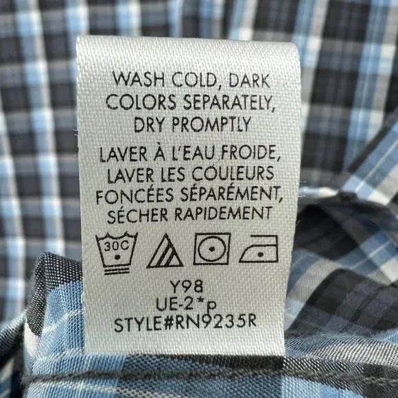 Calvin Klein SMALL (14-14.5) Mens Blue Plaid Non-Iron Fit Button Up Dress Shirt - Picture 9 of 9